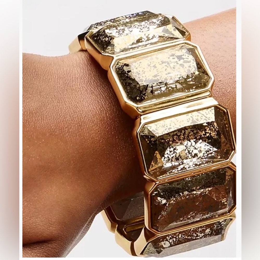 NWT | J Crew Hinged Rectangle Stone Bracelet in Burnished Gold